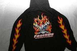 Fast50s - Fast50s Hooded Sweatshirt with Skull Logo & Flames - BLACK - Image 1