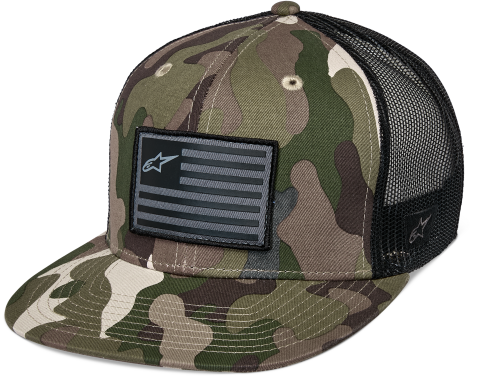ALPINESTARS FLAG FLAT TRUCKER HAT GREEN CAMO/ BLACK - Image 1