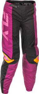 FLY RACING WOMEN'S F-16 PANTS CA/NY BLACK/MAUVE/YELLOW SZ 03/04